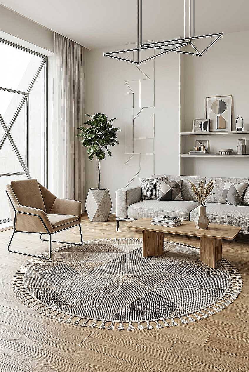 Frenda Home Oslo Pinterest İskandinav Desenli Yuvarlak Halı 19477 Kahve - 1
