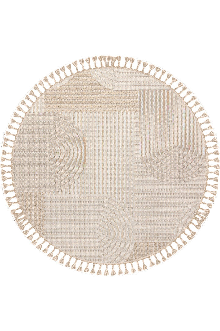 Frenda Home Oslo Pinterest İskandinav Desenli Yuvarlak Halı 19481 Bej - 1
