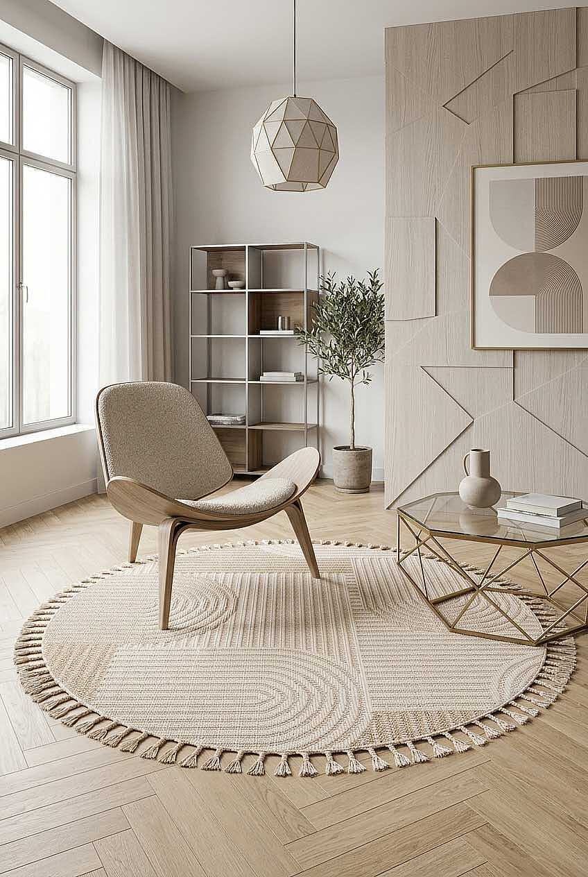 Frenda Home Oslo Pinterest İskandinav Desenli Yuvarlak Halı 19481 Bej