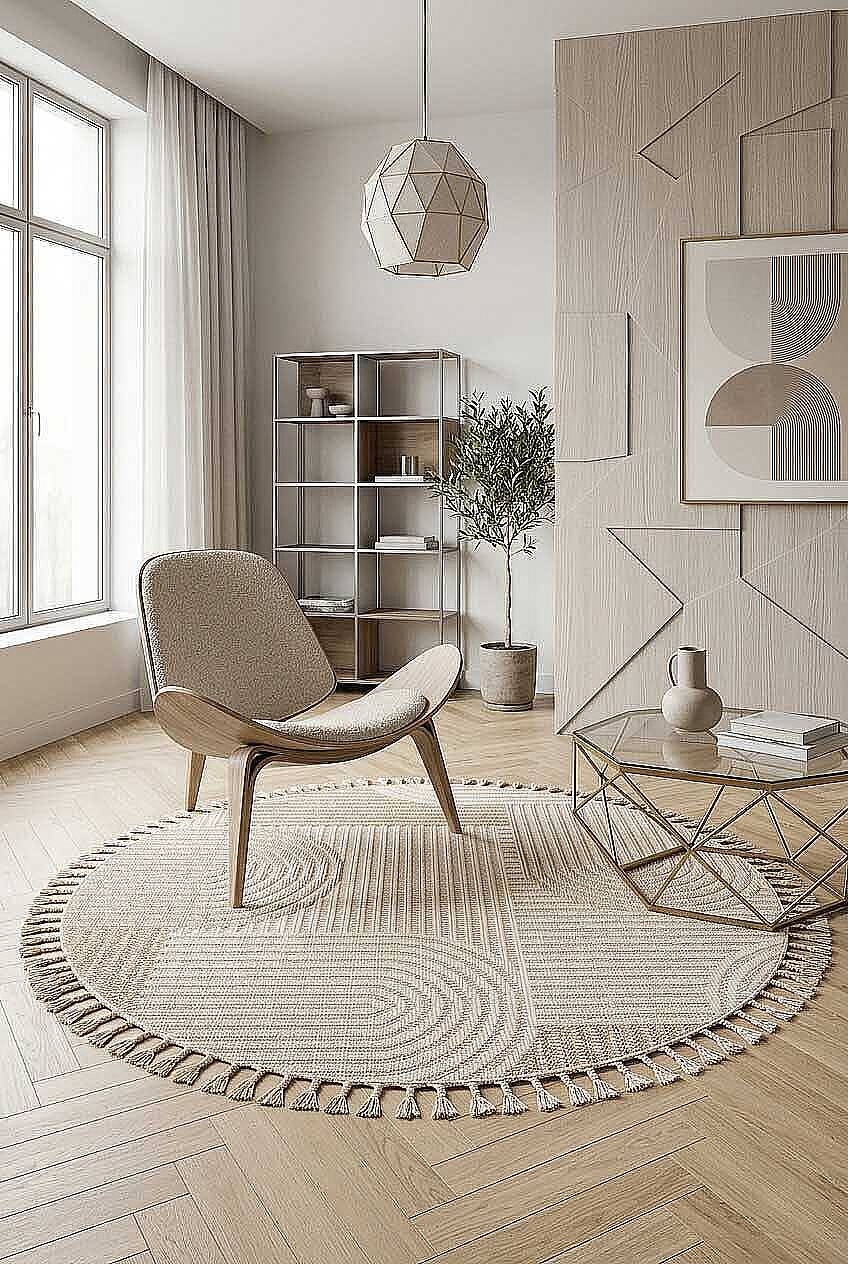 Frenda Home Oslo Pinterest İskandinav Desenli Yuvarlak Halı 19481 Bej - 1
