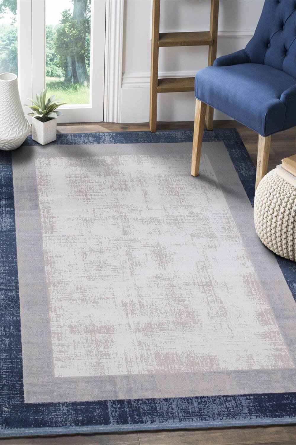 Frenda Home Palermo Modern Çerçeveli Makine Halısı PL01 Mavi - 1