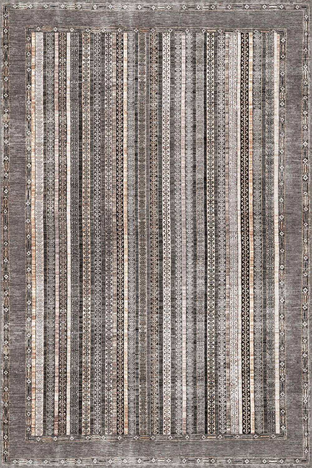 Frenda Home Şal Desen Pamuk Taban Yıkanabilir Halı Gri - 2