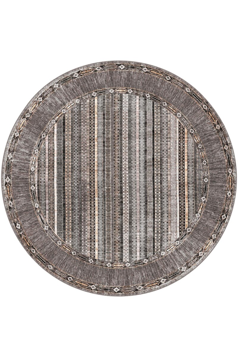 Frenda Home Şal Desen Pamuk Taban Yıkanabilir Yuvarlak Halı Gri - Frenda
