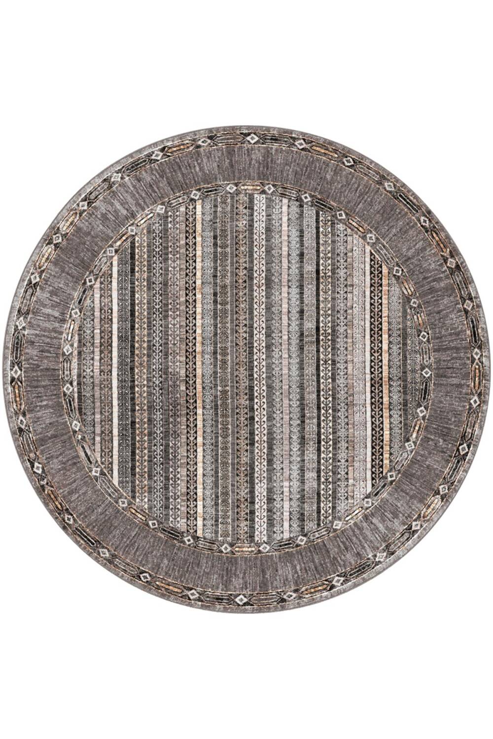 Frenda Home Şal Desen Pamuk Taban Yıkanabilir Yuvarlak Halı Gri - 1