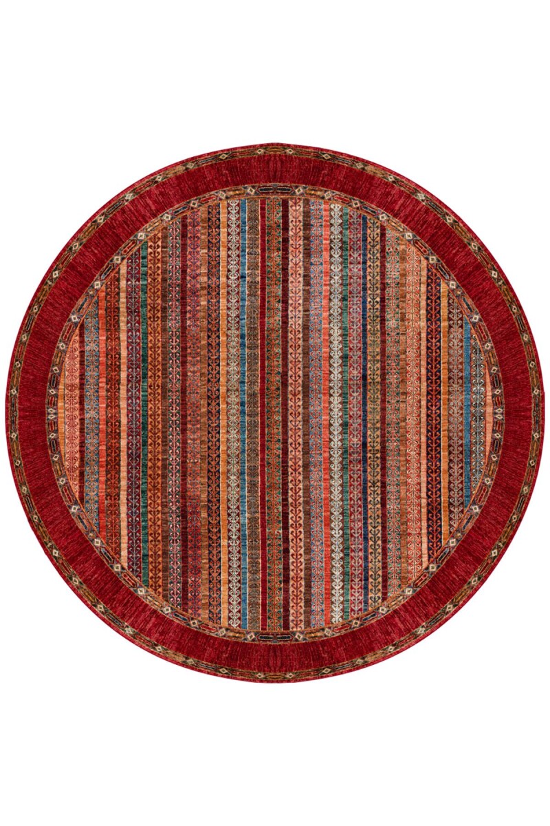 Frenda Home Şal Desen Pamuk Taban Yıkanabilir Yuvarlak Halı Kırmızı 