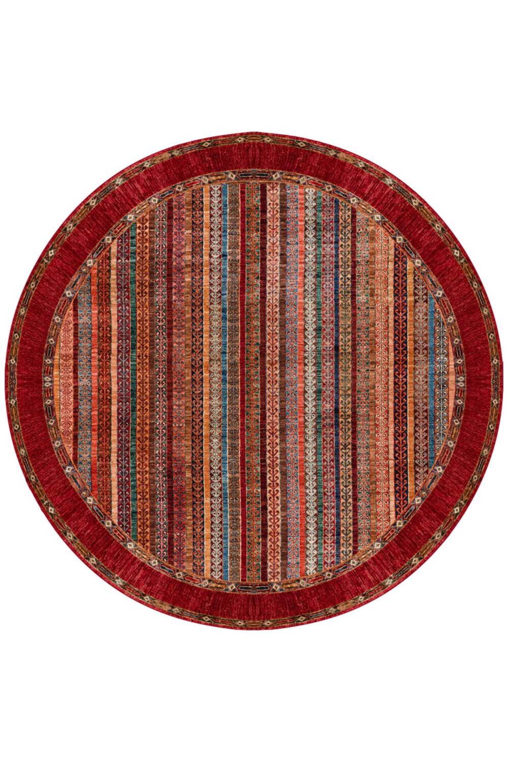 Frenda Home Şal Desen Pamuk Taban Yıkanabilir Yuvarlak Halı Kırmızı - 1