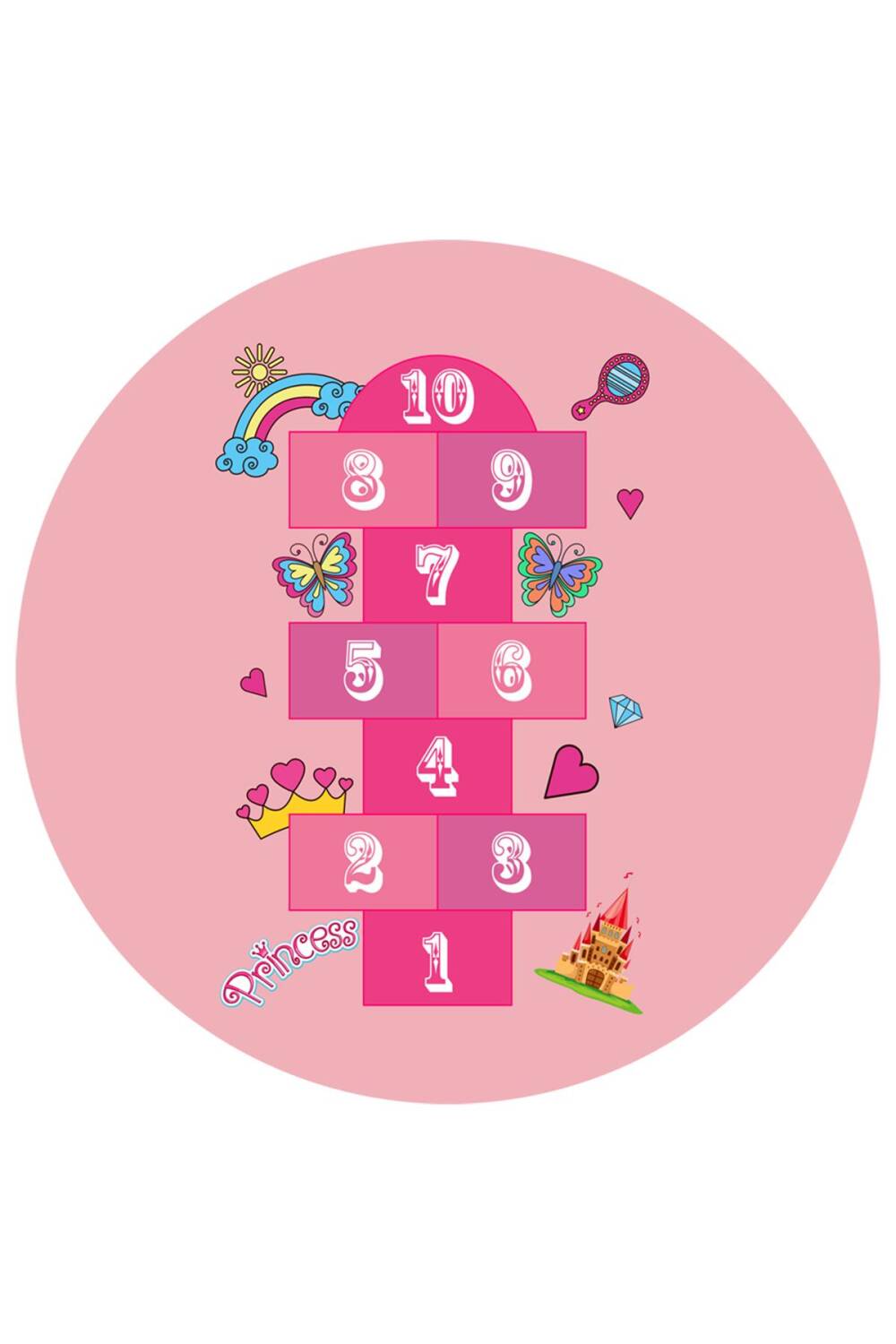 Frenda Home Seksek Desenli Kaymaz Deri Taban Yuvarlak Çocuk Odası Ve Anaokulu Halısı - 1