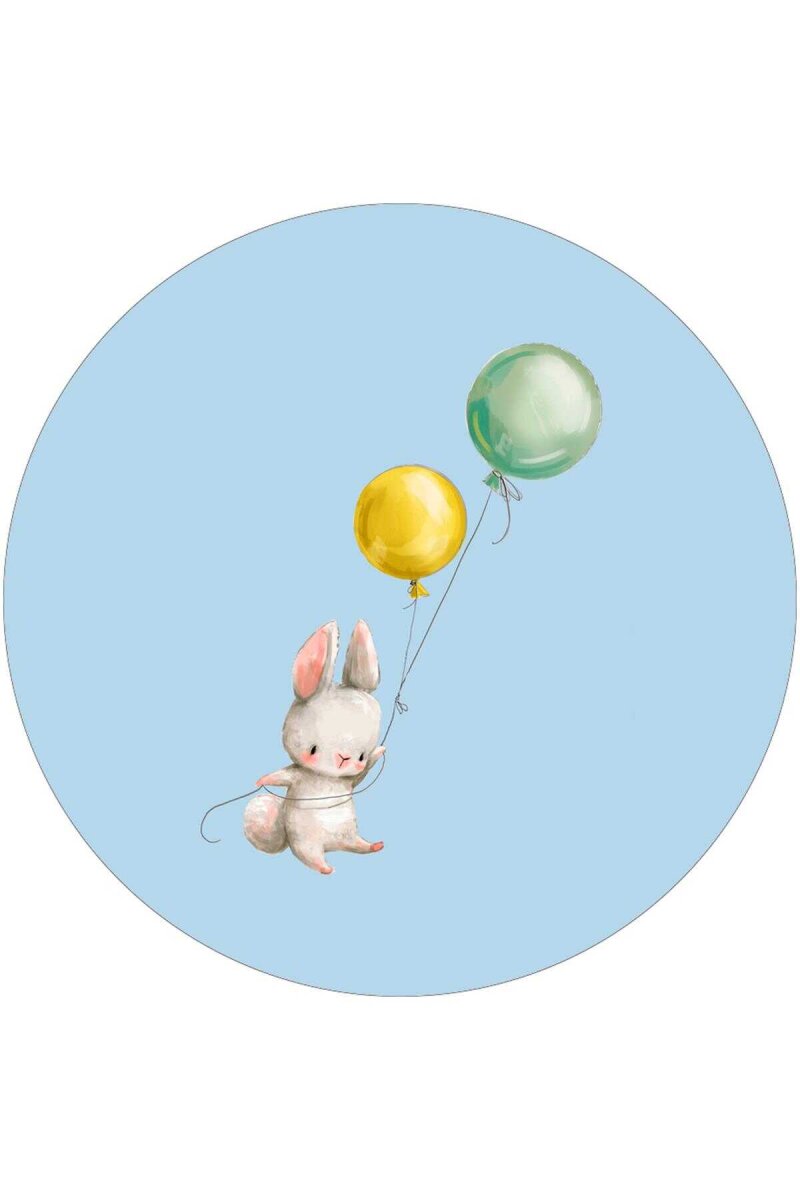 Frenda Home Tavşan Desenli Kaymaz Deri Taban Yuvarlak Çocuk Odası Halısı Mavi - Frenda