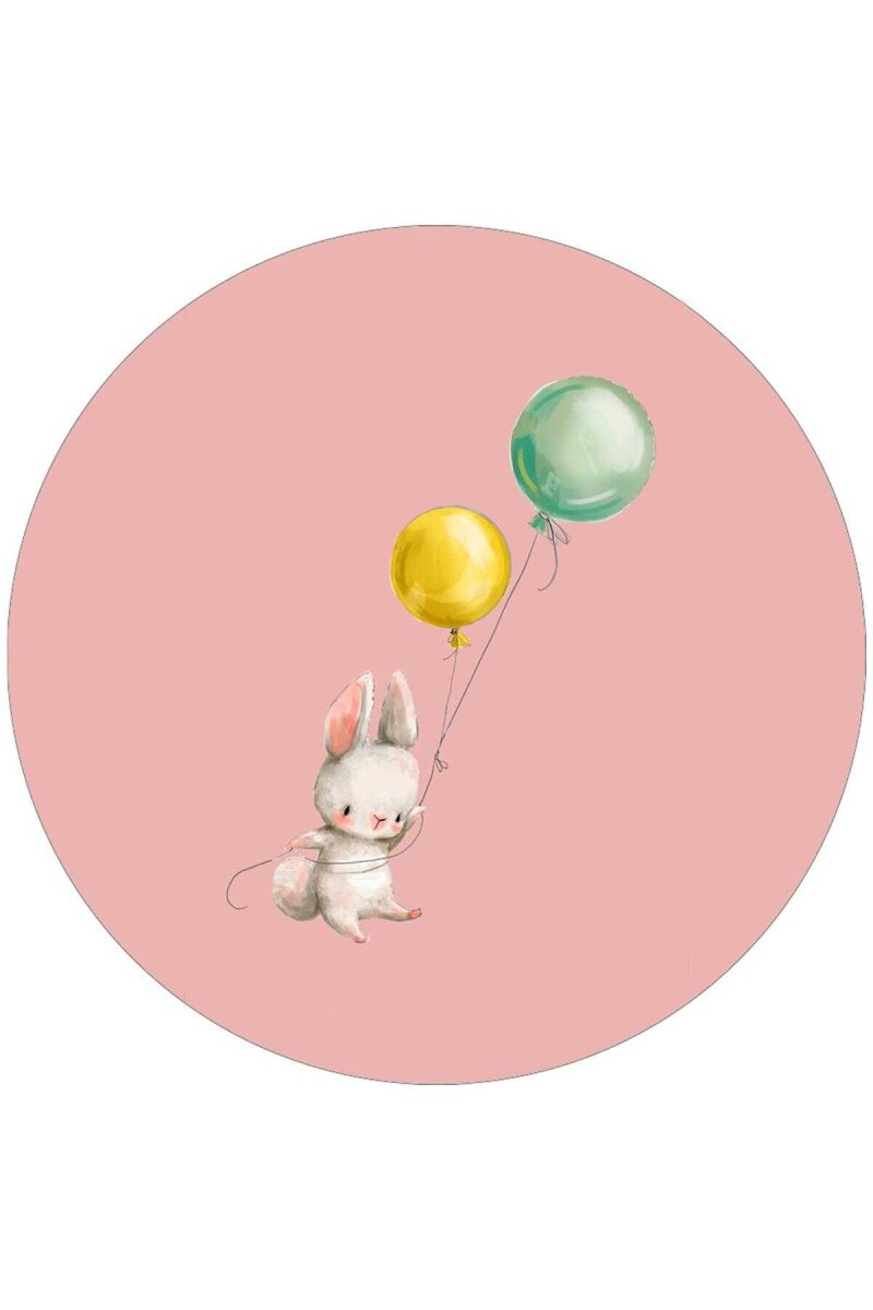 Frenda Home Tavşan Desenli Kaymaz Deri Taban Yuvarlak Çocuk Odası Halısı Pembe - 1