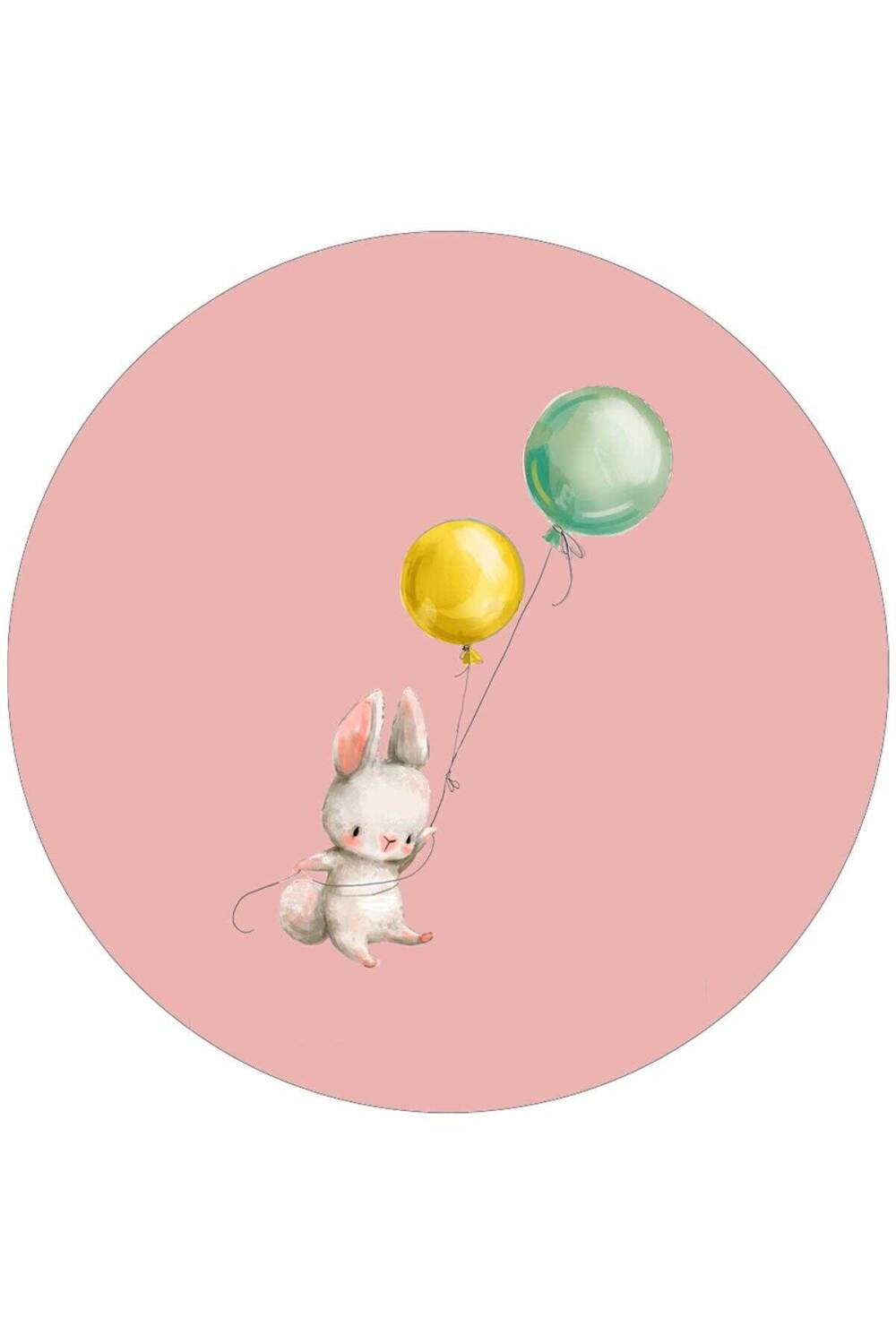 Frenda Home Tavşan Desenli Kaymaz Deri Taban Yuvarlak Çocuk Odası Halısı Pembe - 1