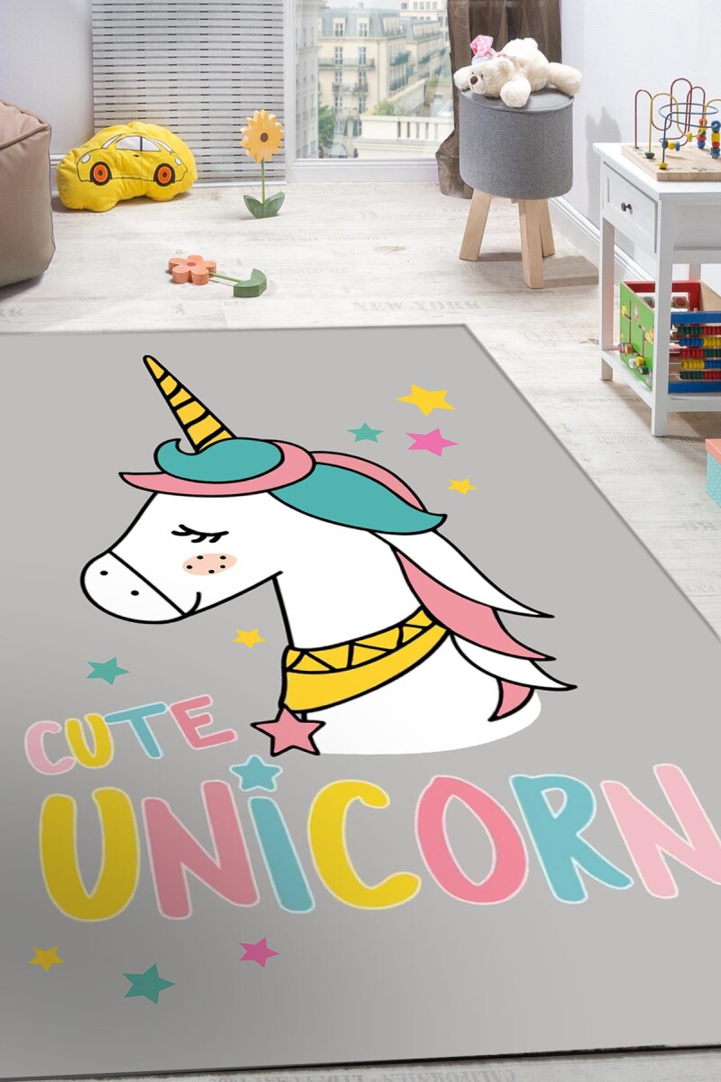 Frenda Home Unicorn Desenli Kaymaz Deri Taban Kız Çocuk Halısı - Frenda
