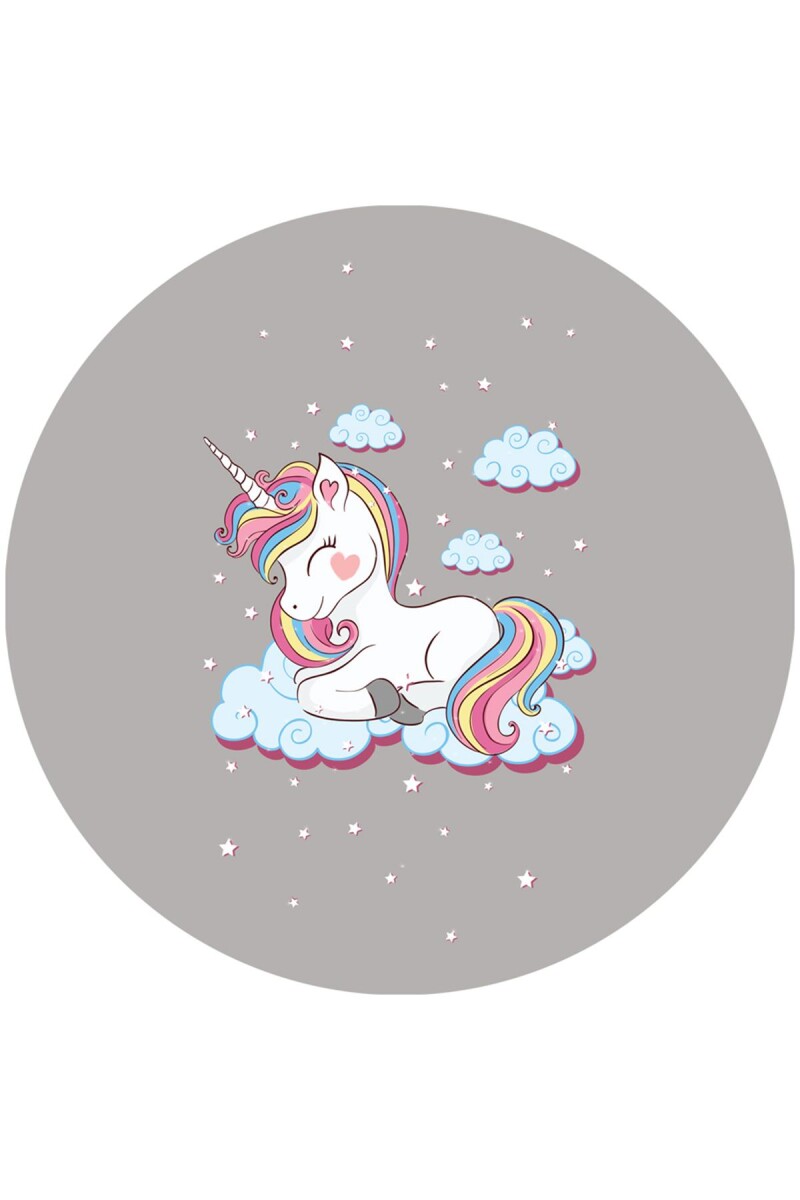 Frenda Home Unıcorn Kaymaz Deri Taban Dekoratif Yuvarlak Çocuk Odası Halısı Gri - Frenda