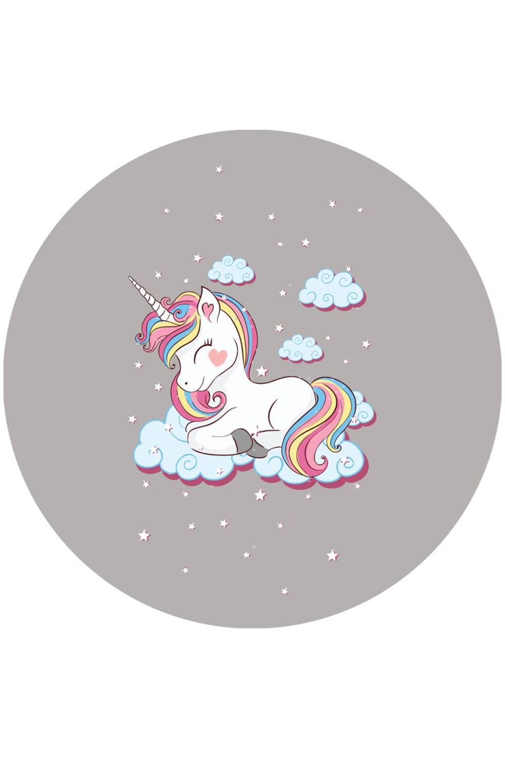 Frenda Home Unıcorn Kaymaz Deri Taban Dekoratif Yuvarlak Çocuk Odası Halısı Gri - 1