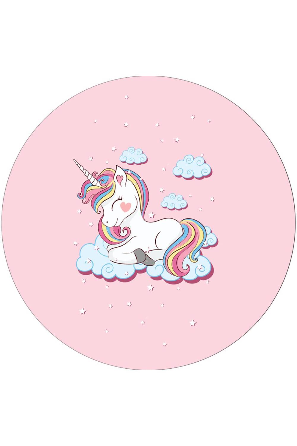Frenda Home Unıcorn Kaymaz Deri Taban Dekoratif Yuvarlak Çocuk Odası Halısı Pembe - 1