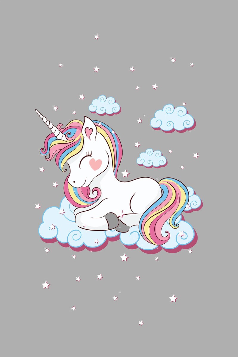 Frenda Home Unıcorn Pamuk Taban Dekoratif Baskılı Çocuk Odası Halısı Gri 