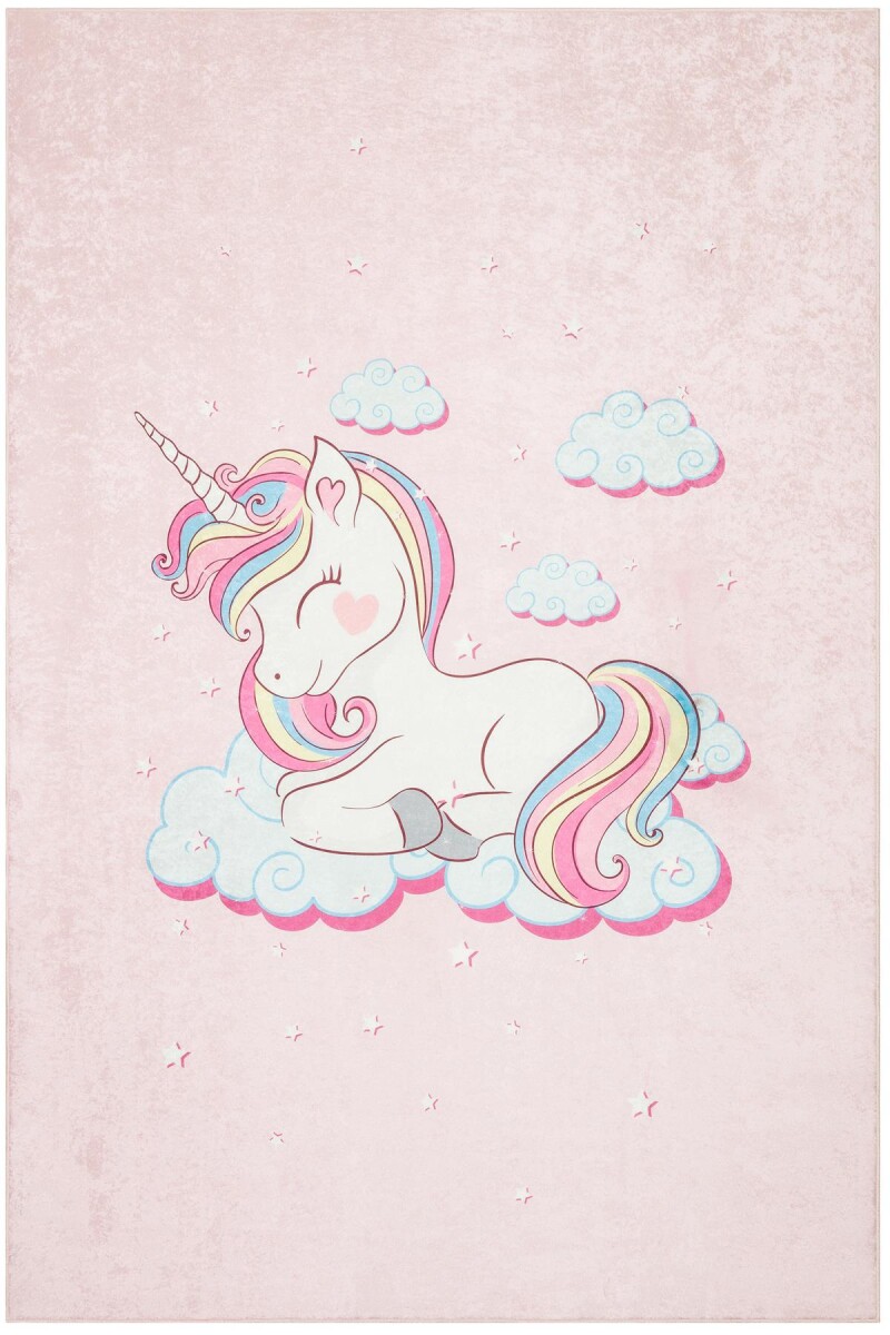 Frenda Home Unıcorn Pamuk Taban Dekoratif Baskılı Çocuk Odası Halısı Pembe 