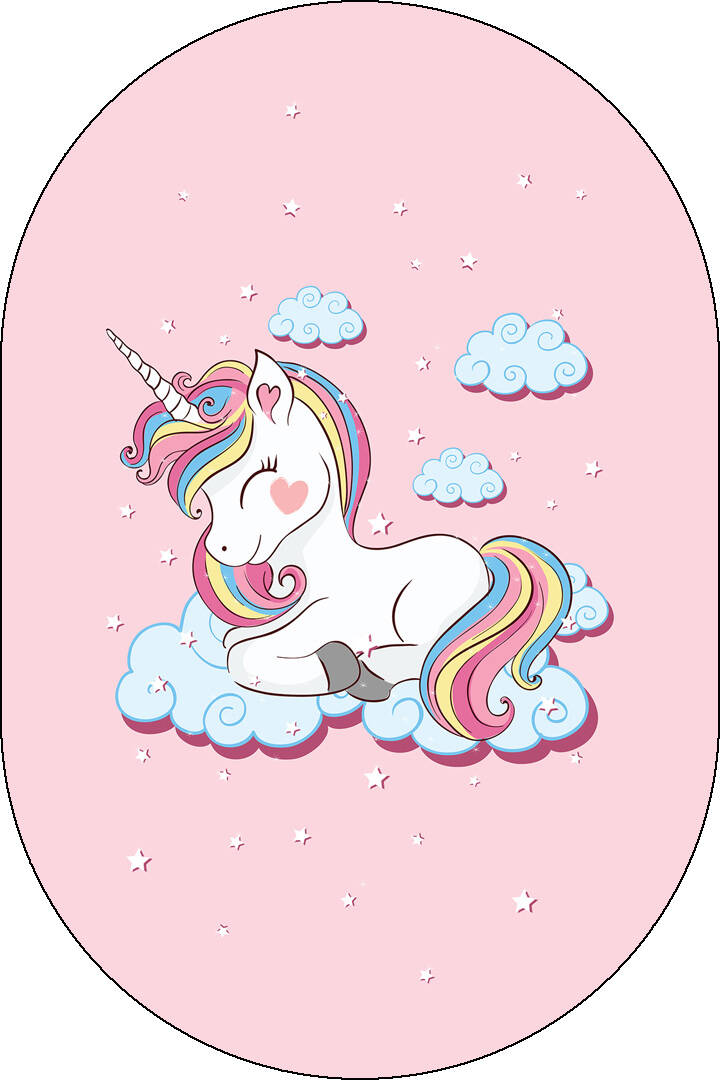 Frenda Home Unıcorn Pamuk Taban Dekoratif Baskılı Çocuk Odası Oval Halı Pembe - 1