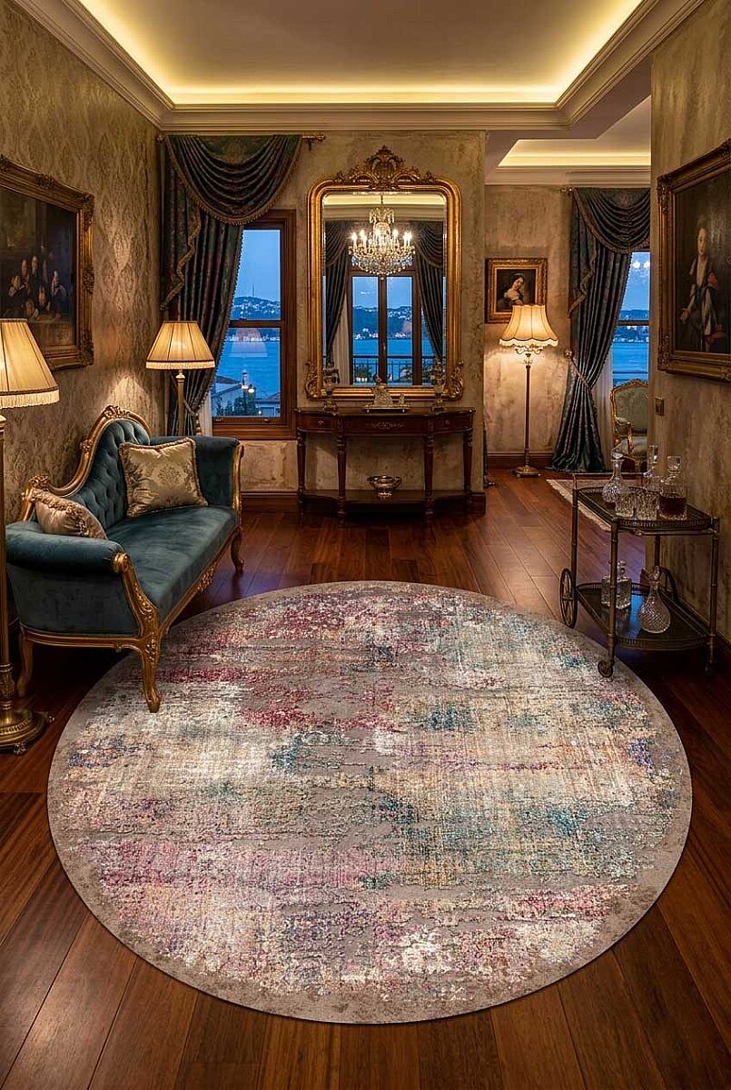 Frenda Home Venüs Modern Pamuk Taban Yıkanabilir Yuvarlak Halı - Frenda