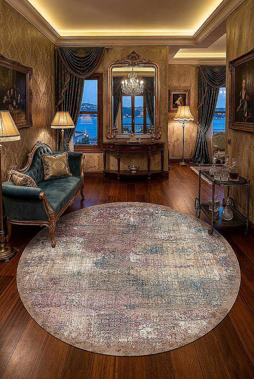 Frenda Home Venüs Modern Pamuk Taban Yıkanabilir Yuvarlak Halı - 1