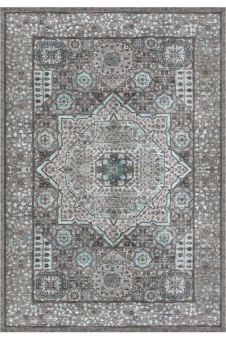 Frenda Home Vintage Desen Pamuk Taban Baskılı Yıkanabilir Gri Halı - Frenda (1)