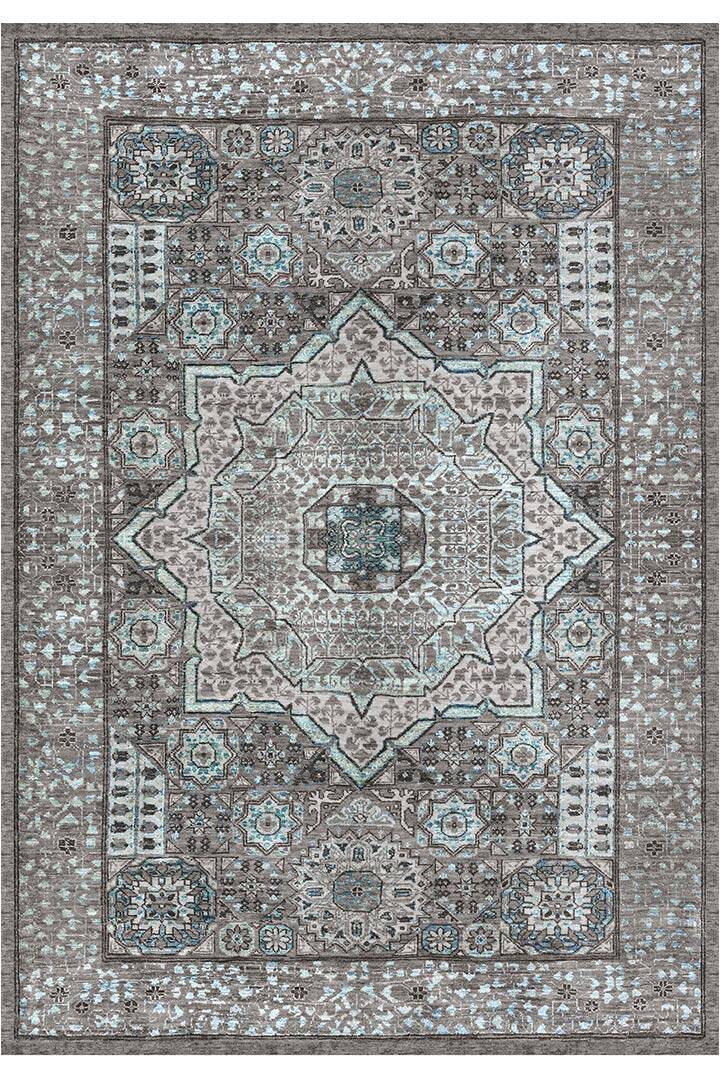 Frenda Home Vintage Desen Pamuk Taban Baskılı Yıkanabilir Gri Halı - 2