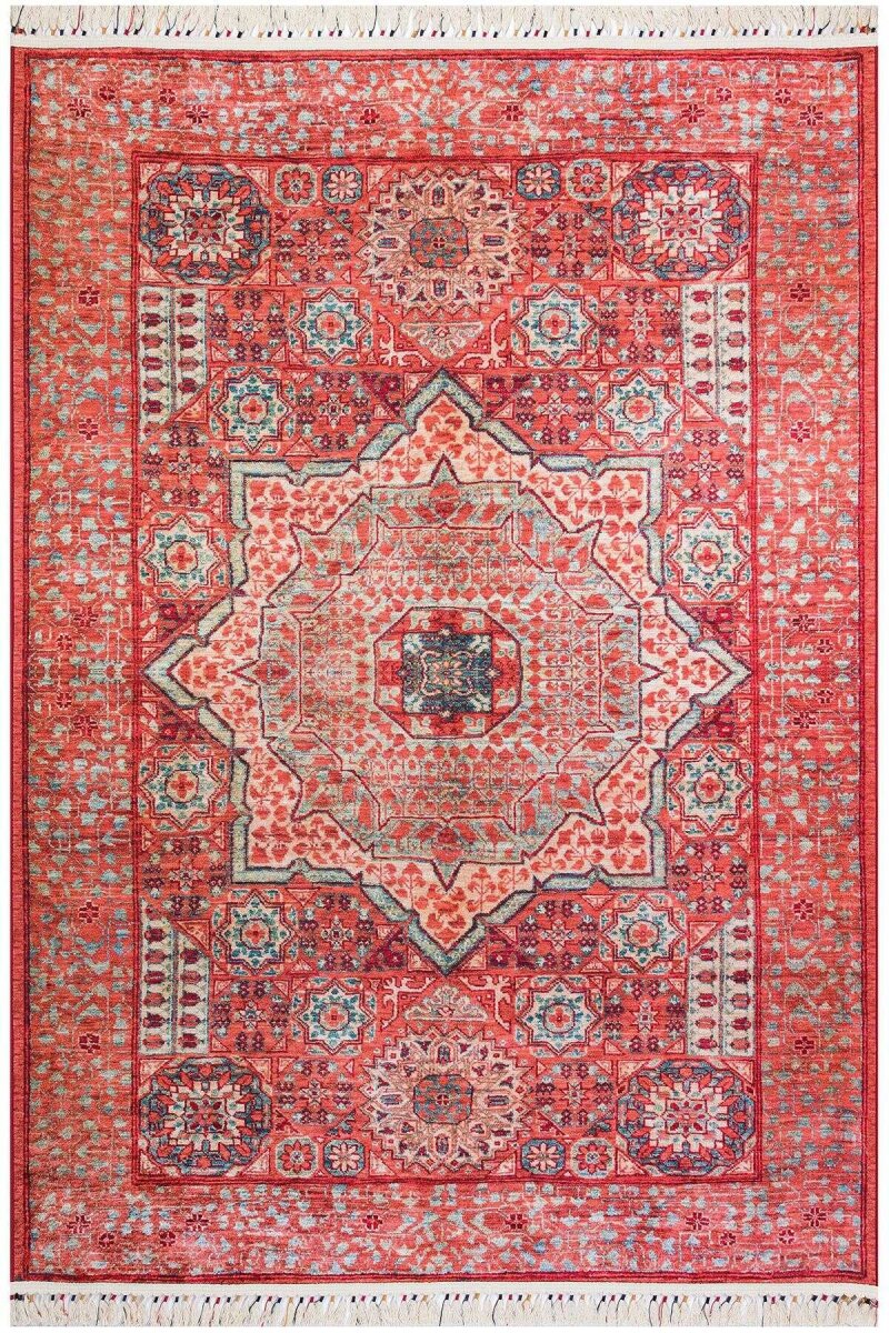 Frenda Home Vintage Desen Pamuk Taban Baskılı Yıkanabilir Halı - 3