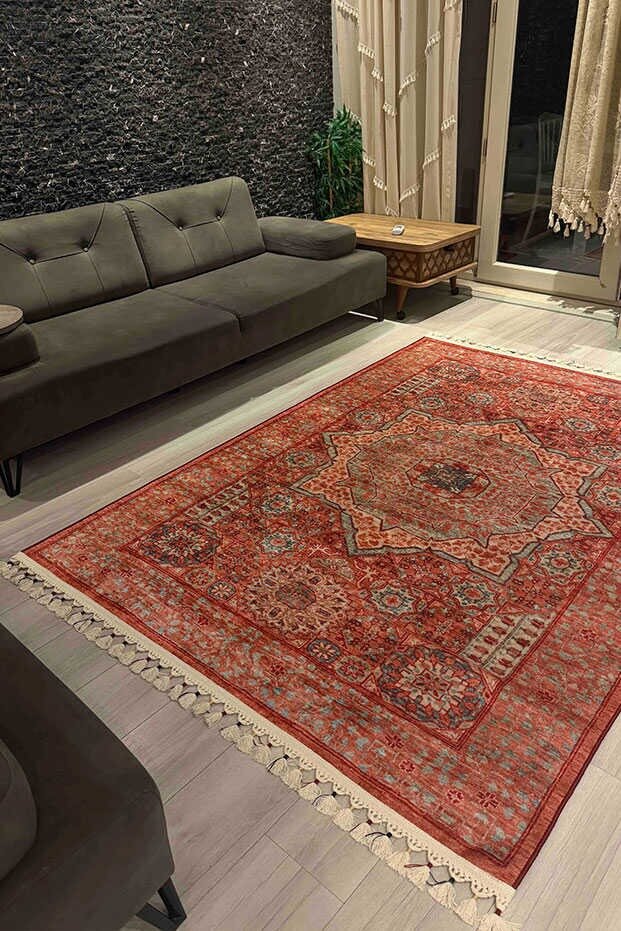 Frenda Home Vintage Desen Pamuk Taban Baskılı Yıkanabilir Halı - 7