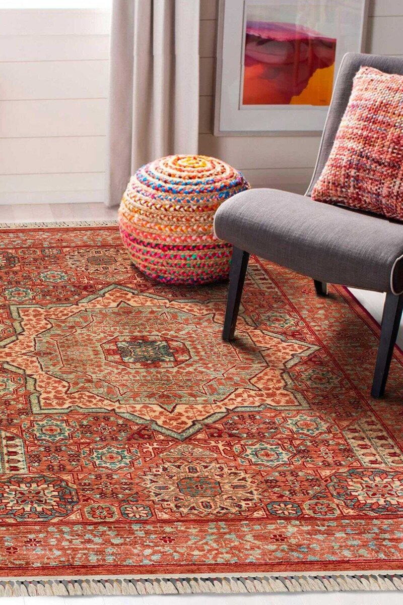 Frenda Home Vintage Desen Pamuk Taban Baskılı Yıkanabilir Halı - Frenda (1)