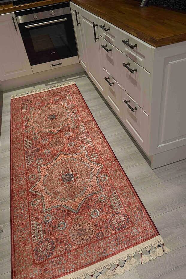 Frenda Home Vintage Desen Pamuk Taban Baskılı Yıkanabilir Halı - 9