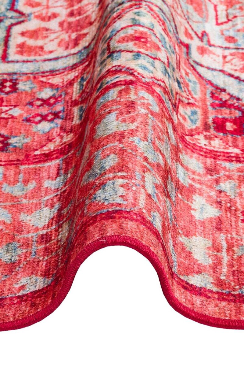 Frenda Home Vintage Desen Pamuk Taban Baskılı Yıkanabilir Halı - 5