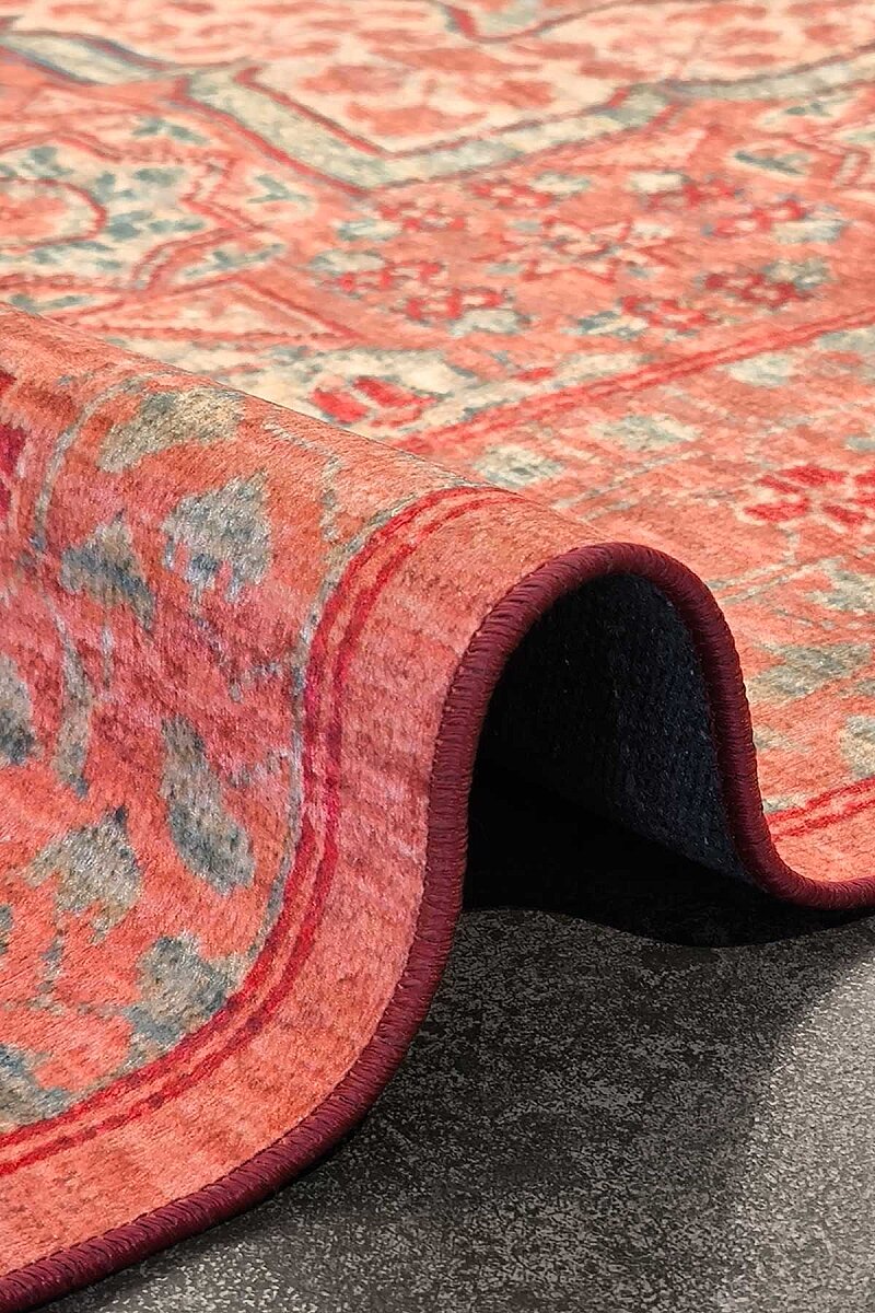 Frenda Home Vintage Desen Pamuk Taban Baskılı Yıkanabilir Halı - 5