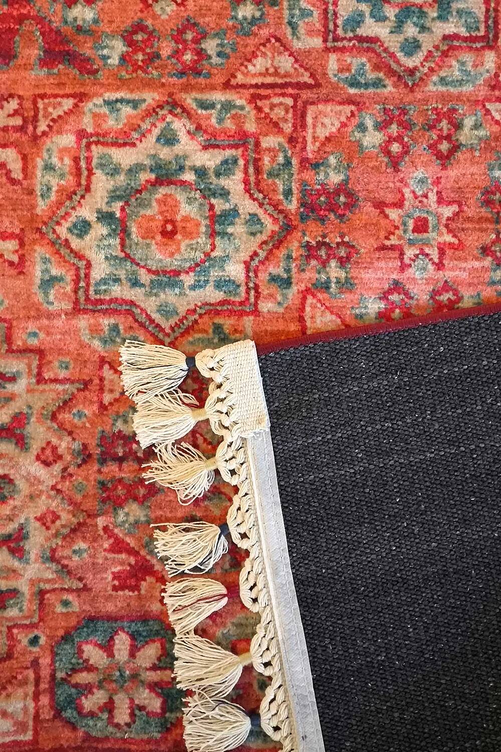 Frenda Home Vintage Desen Pamuk Taban Baskılı Yıkanabilir Halı - 12
