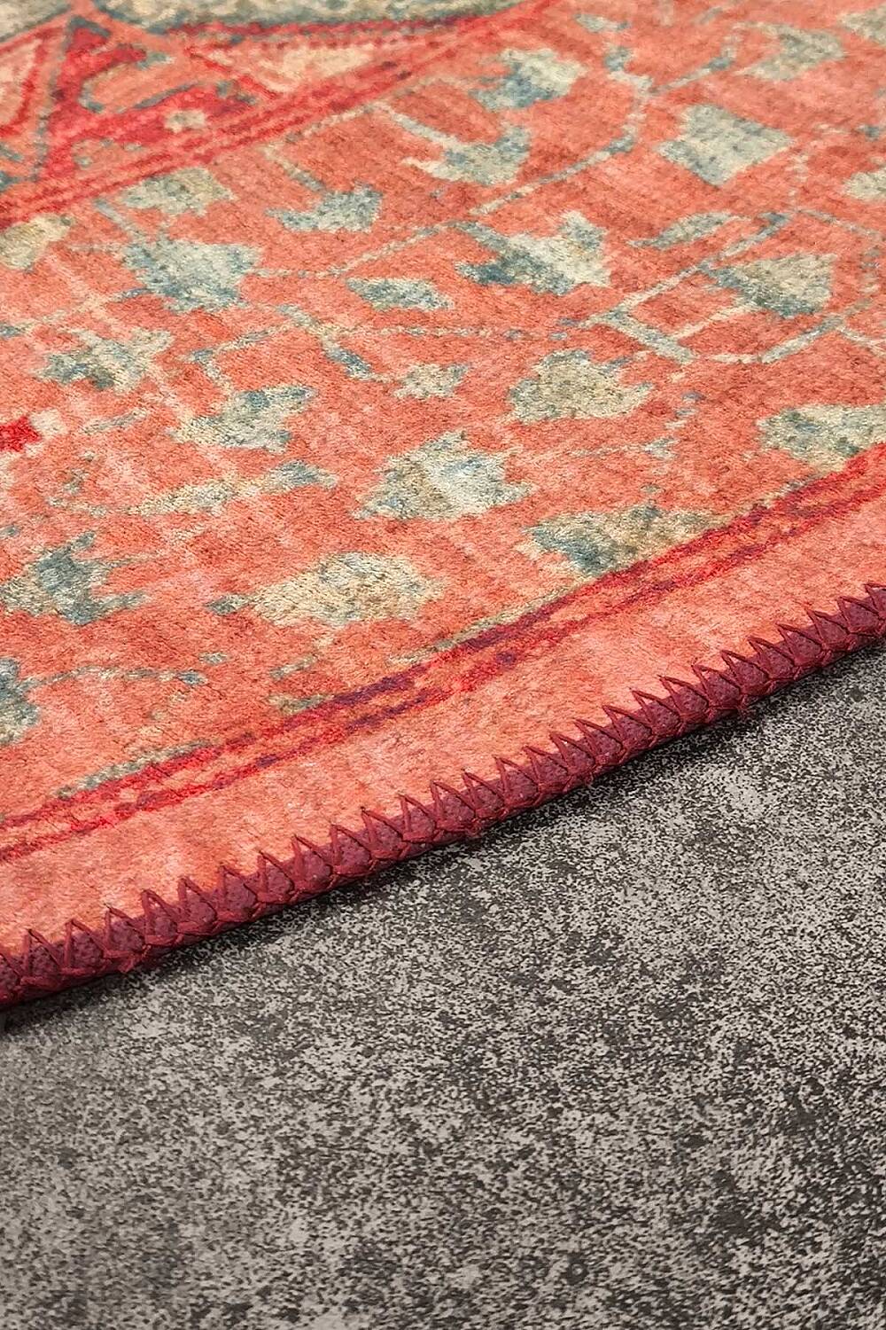 Frenda Home Vintage Desen Pamuk Taban Baskılı Yıkanabilir Oval Halı - 4