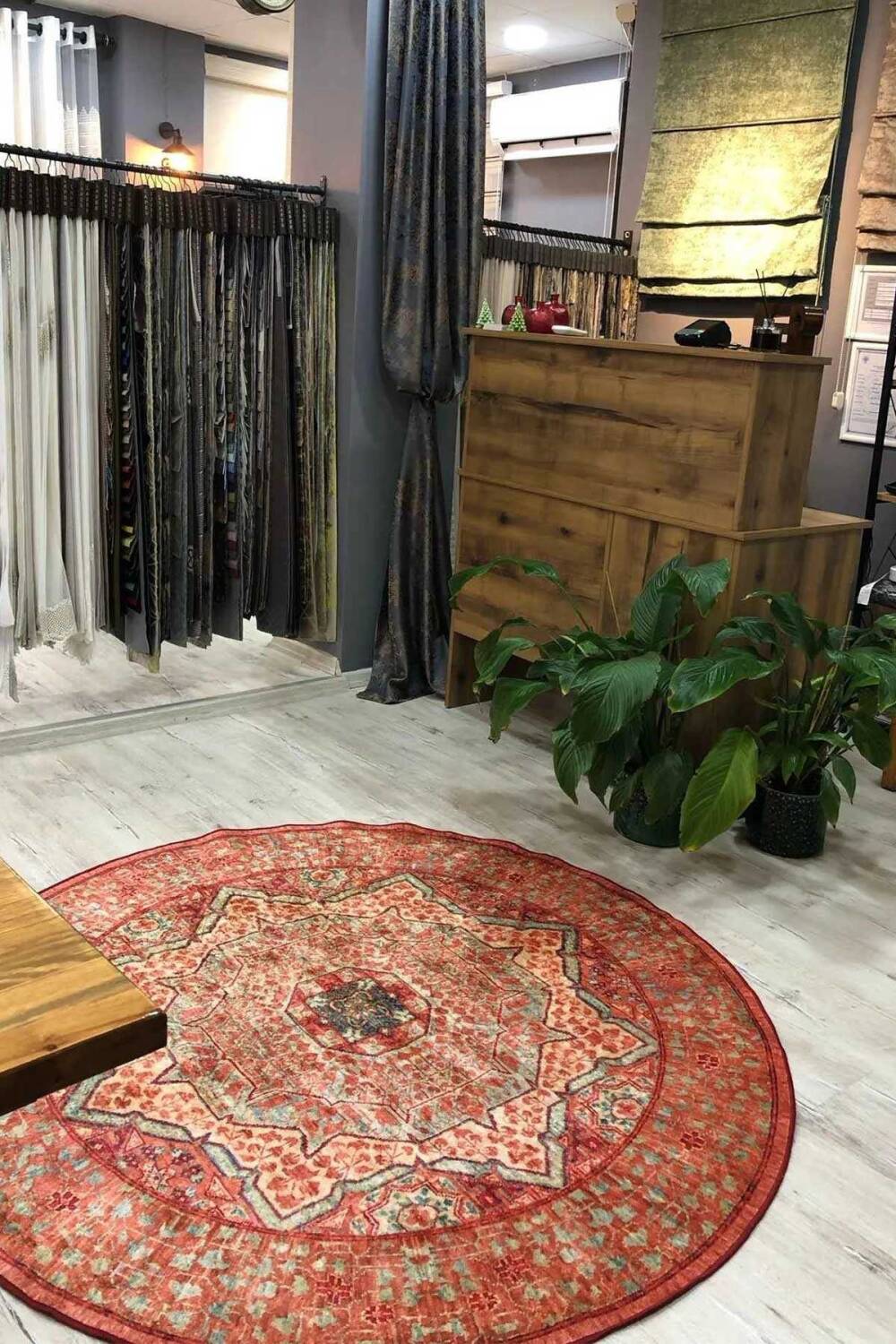 Frenda Home Vintage Desen Pamuk Taban Baskılı Yıkanabilir Yuvarlak Halı - 4