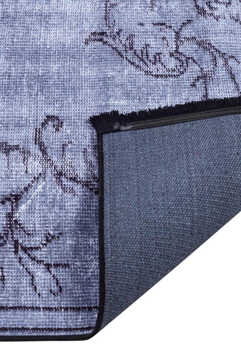 Frenda Home Vintage Desenli Yıkanabilir Pamuk Taban Halı Gri - 5