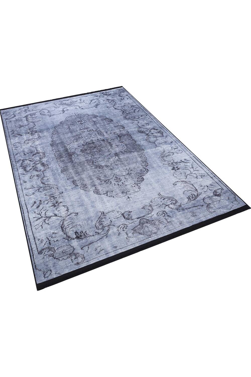 Frenda Home Vintage Desenli Yıkanabilir Pamuk Taban Halı Gri - 2