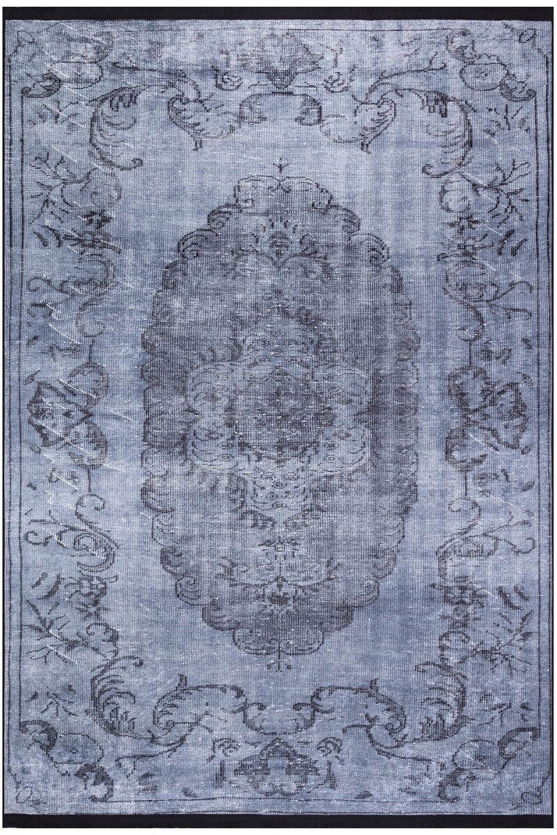 Frenda Home Vintage Desenli Yıkanabilir Pamuk Taban Halı Gri - Frenda