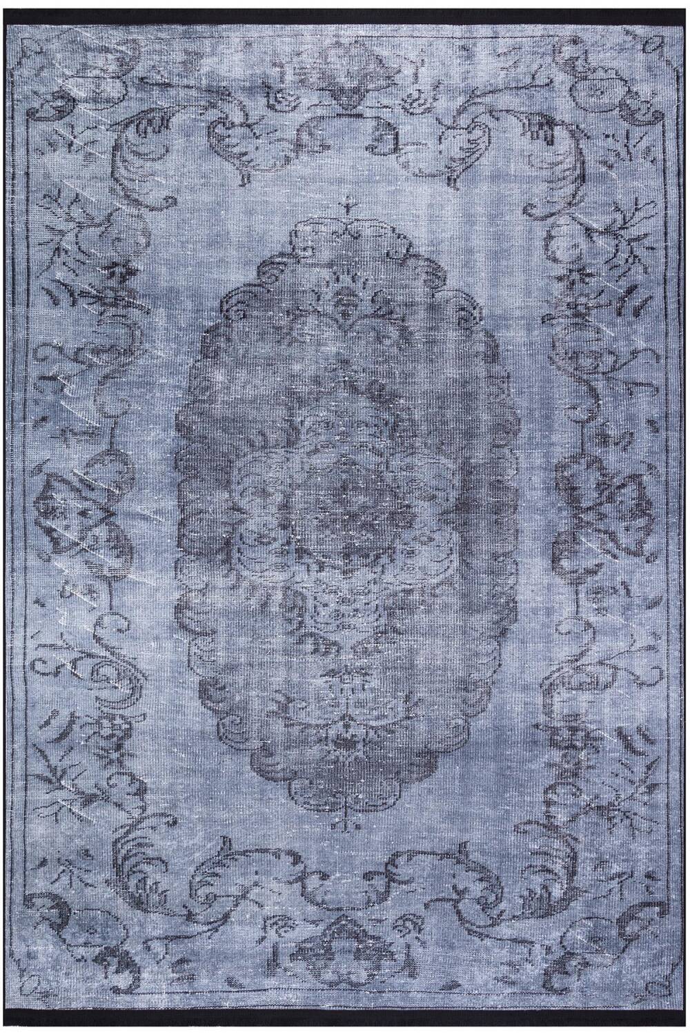 Frenda Home Vintage Desenli Yıkanabilir Pamuk Taban Halı Gri - 1