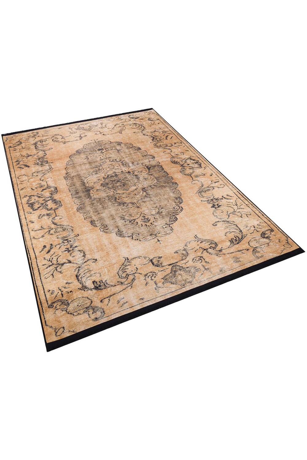 Frenda Home Vintage Desenli Yıkanabilir Pamuk Taban Halı Kahve - 3