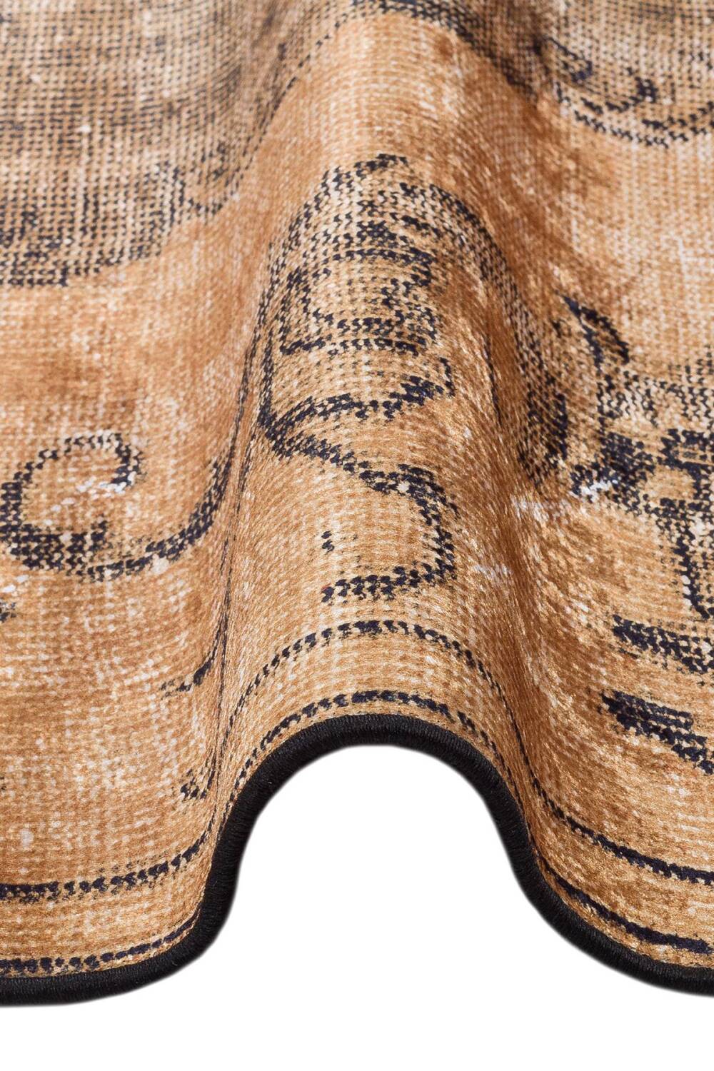 Frenda Home Vintage Desenli Yıkanabilir Pamuk Taban Halı Kahve - 5