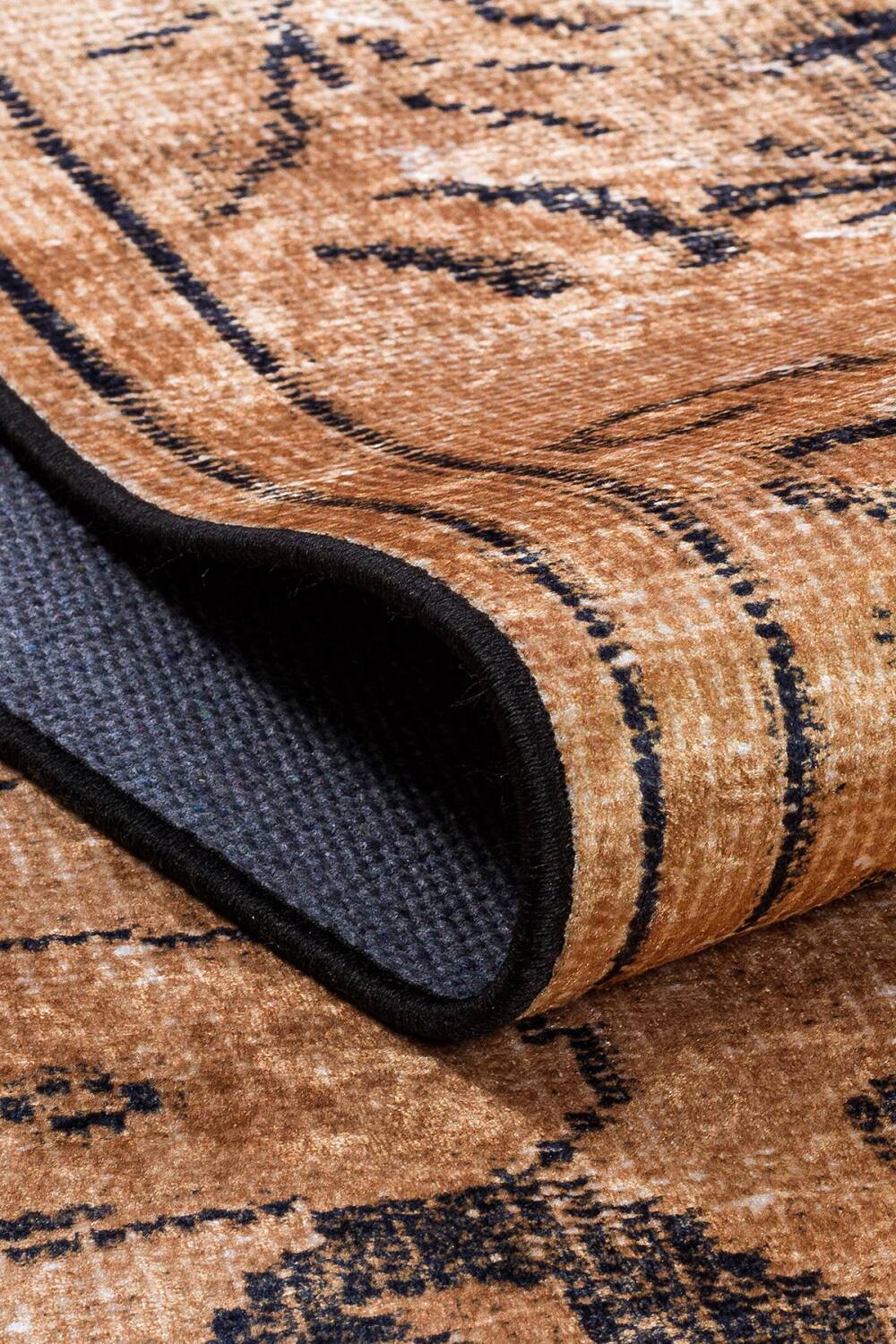 Frenda Home Vintage Desenli Yıkanabilir Pamuk Taban Halı Kahve - 4