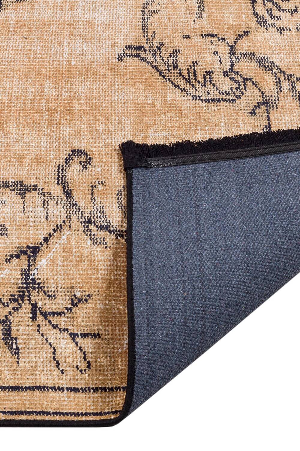 Frenda Home Vintage Desenli Yıkanabilir Pamuk Taban Halı Kahve - 6