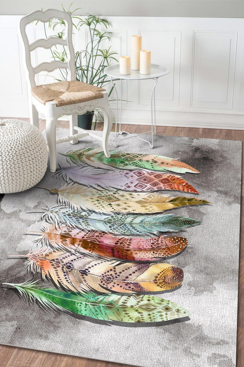 Frenda Home Yaprak Desen Pamuk Taban Yıkanabilir Baskılı Halı Vizon 