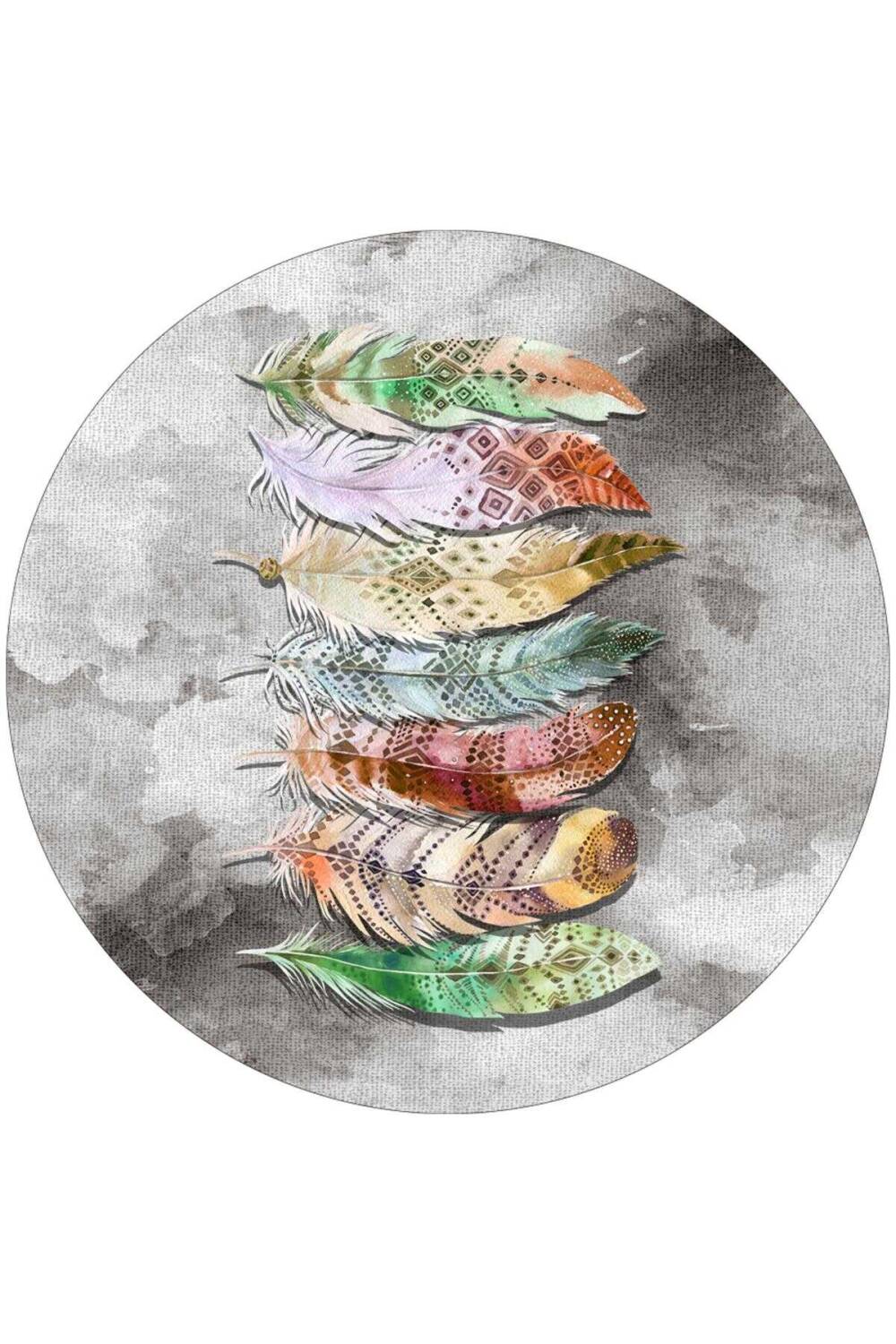 Frenda Home Yaprak Desen Pamuk Taban Yıkanabilir Baskılı Yuvarlak Halı Vizon - 1