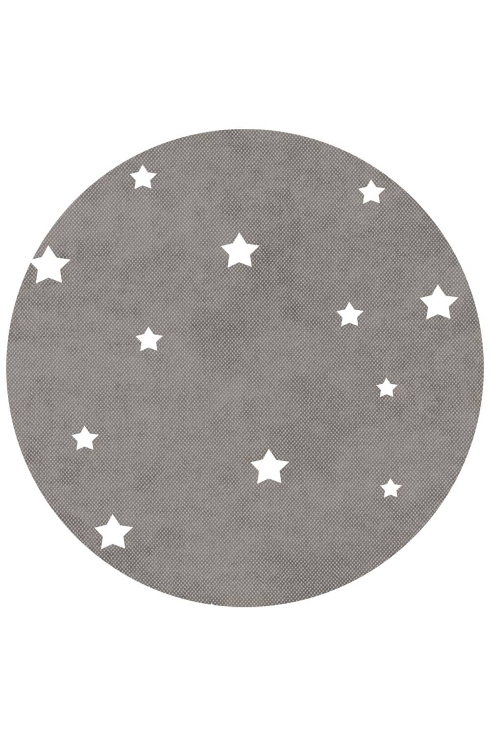 Frenda Home Yıldız Desenli Deri Taban Yuvarlak Çocuk ve Bebek Odası Halısı Beyaz - 1