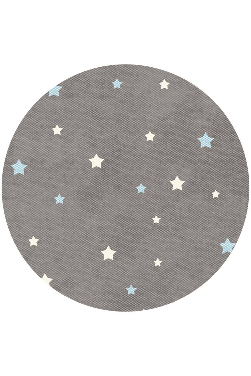 Frenda Home Yıldız Desenli Deri Taban Yuvarlak Çocuk ve Bebek Odası Halısı Mavi - 1