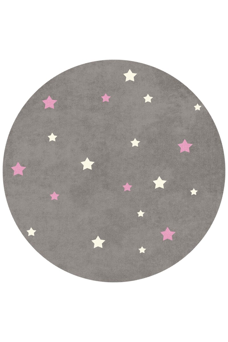 Frenda Home Yıldız Desenli Deri Taban Yuvarlak Çocuk ve Bebek Odası Halısı Pembe - Frenda
