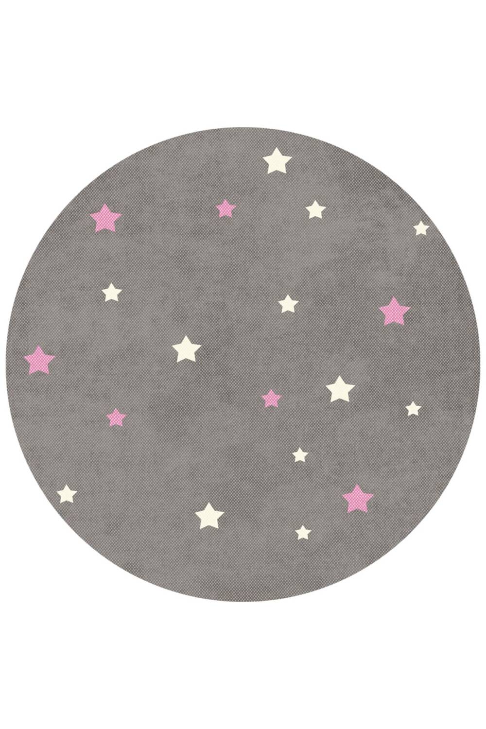 Frenda Home Yıldız Desenli Deri Taban Yuvarlak Çocuk ve Bebek Odası Halısı Pembe - 1