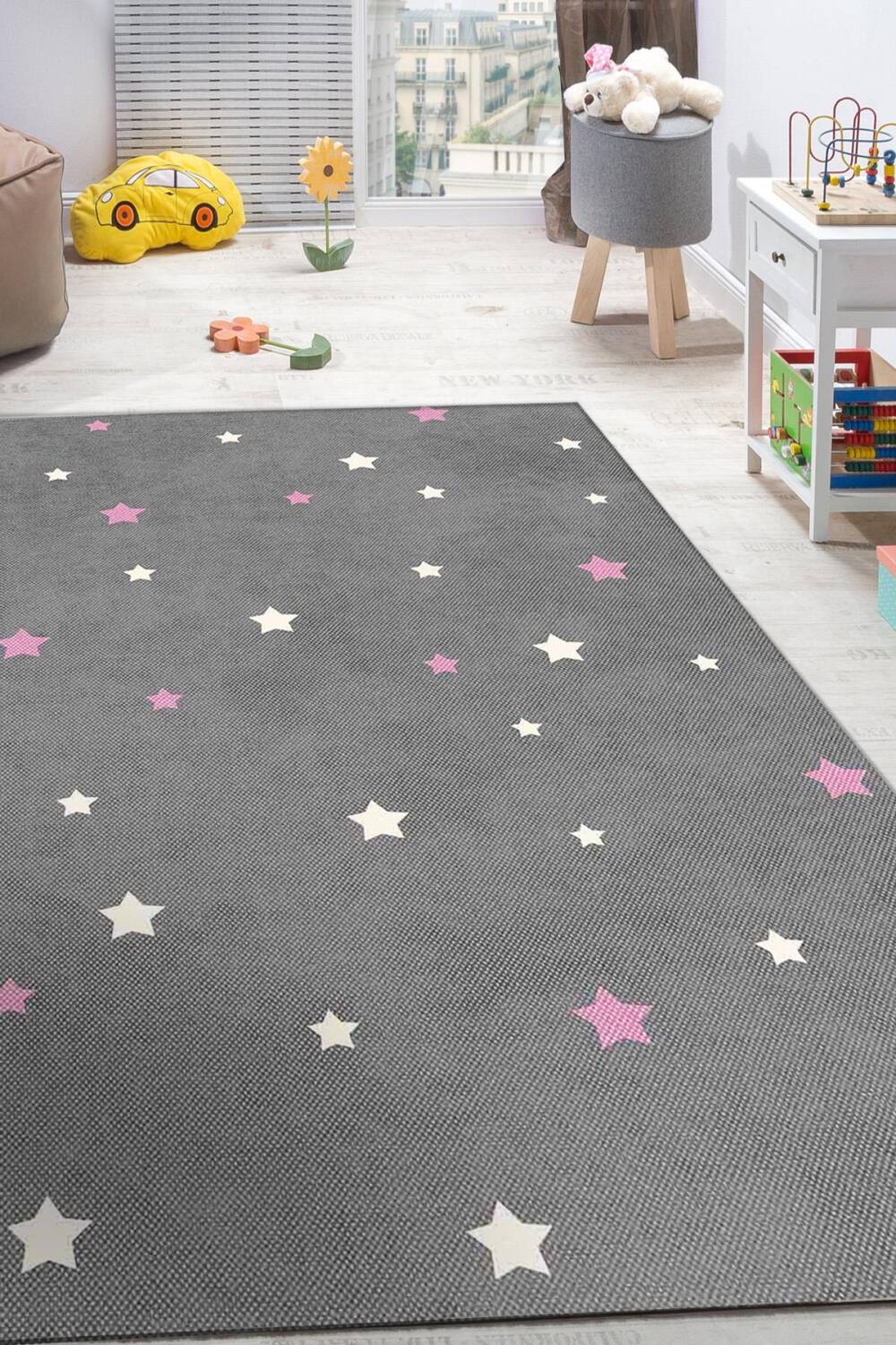 Frenda Home Yıldız Desenli Kaymaz Deri Taban Çocuk Ve Bebek Odası Halısı Pembe - 1