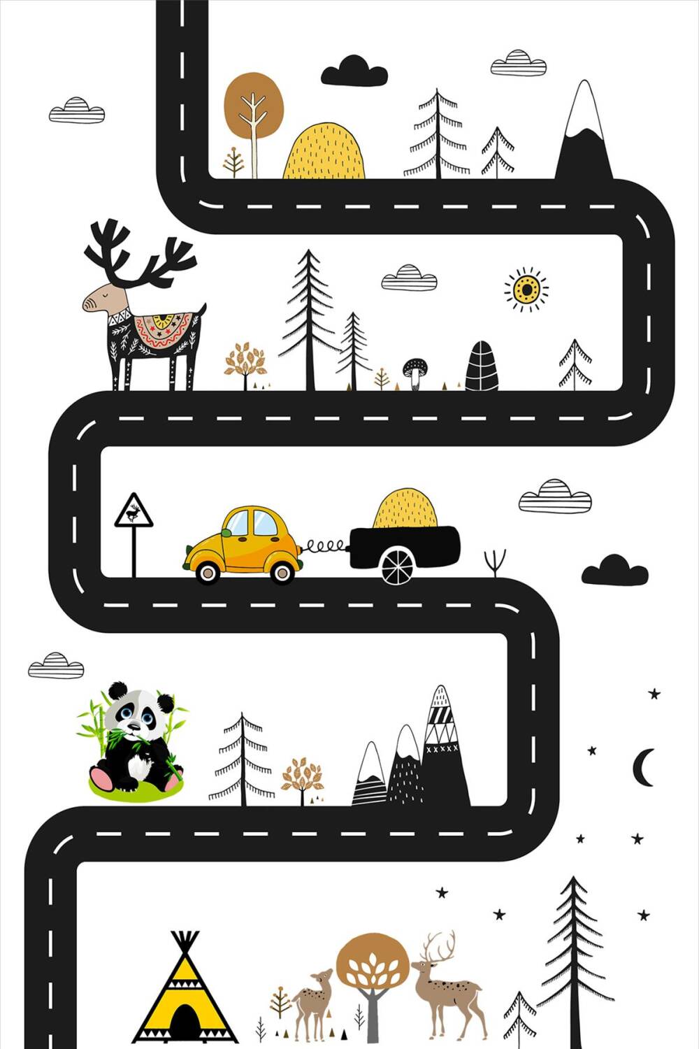 Frenda Home Yol Desenli Kaymaz Deri Taban Yıkanabilir Çocuk Oyun Halısı Beyaz - 1